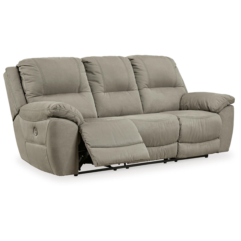 Bowery Hill Modern Faux Leather Power Reclining Sofa in Light Gray