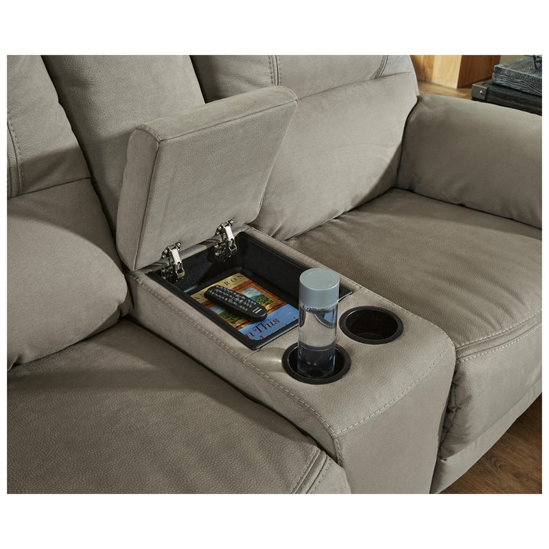 Bowery Hill Modern Faux Leather Power Reclining Loveseat in Gray