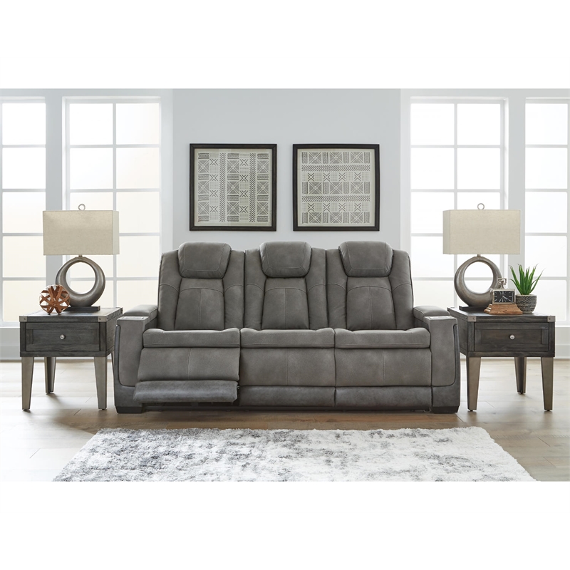 Bowery Hill Modern Faux Leather Power Reclining Sofa in Gray
