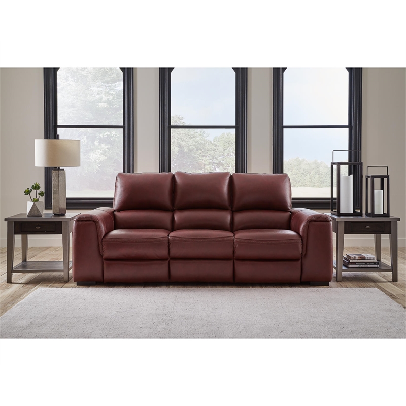 Bowery Hill Leather Power Reclining Sofa with Headrest in Red
