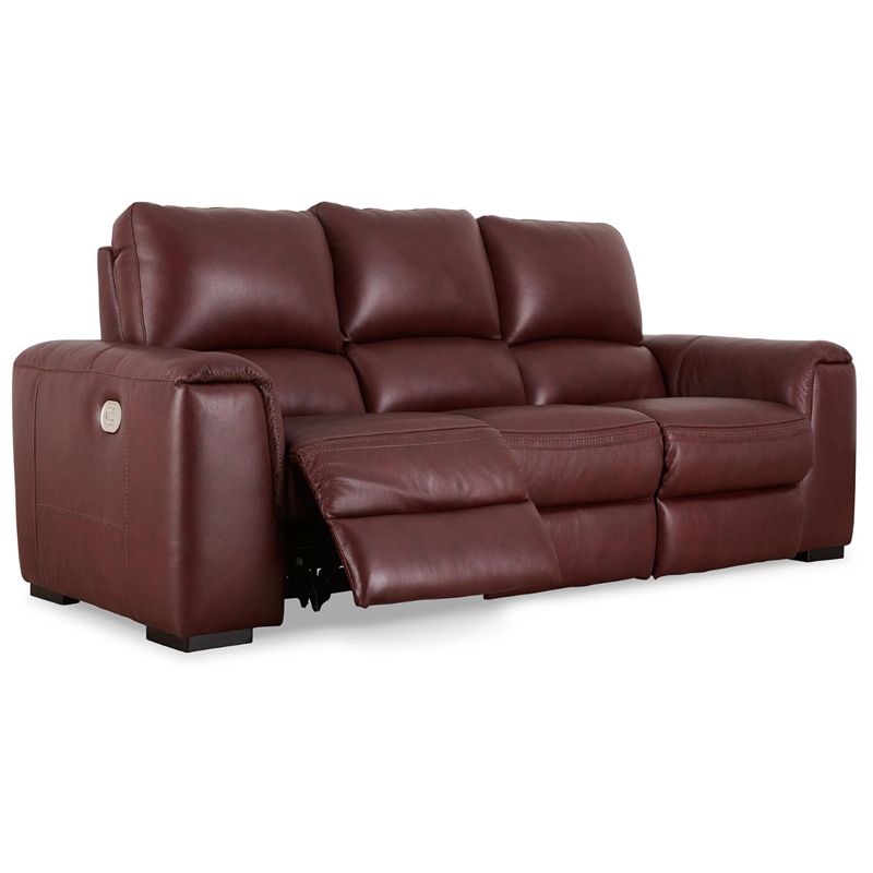 Bowery Hill Leather Power Reclining Sofa with Headrest in Red