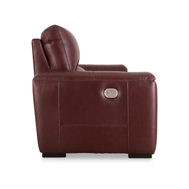 Bowery Hill Leather Power Reclining Sofa with Headrest in Red