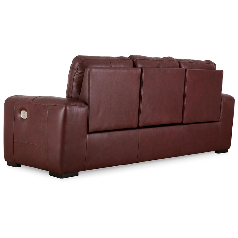 Bowery Hill Leather Power Reclining Sofa with Headrest in Red