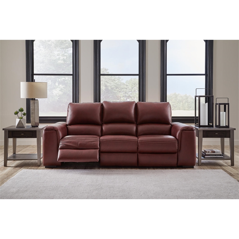 Bowery Hill Leather Power Reclining Sofa with Headrest in Red
