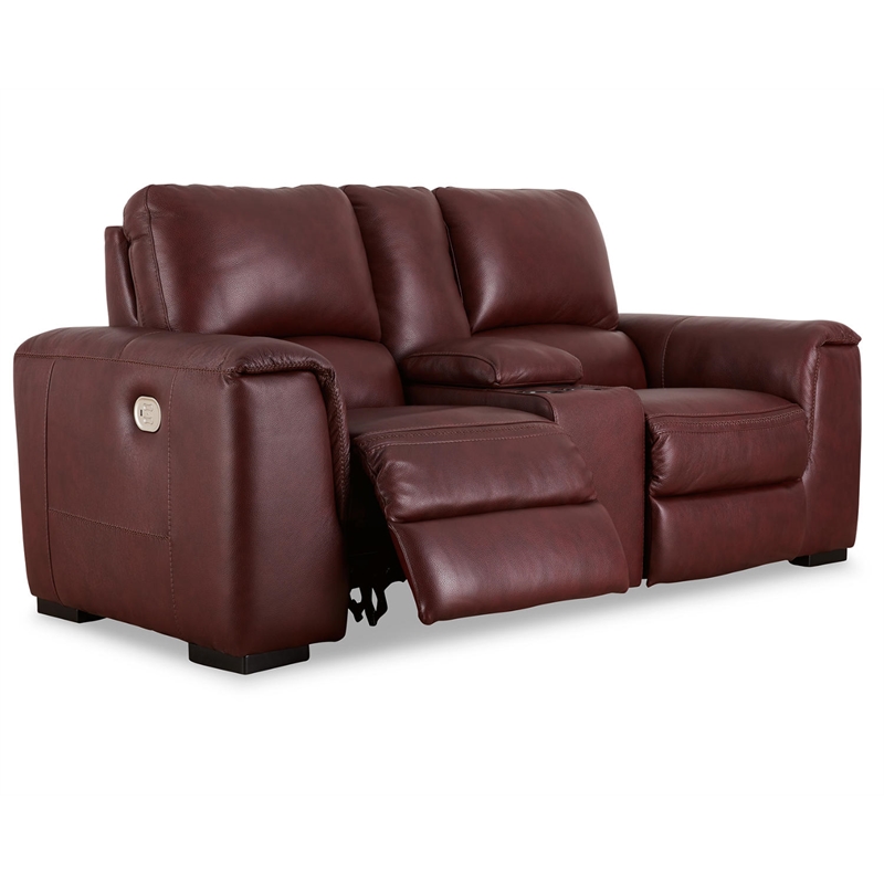 Bowery Hill Contemporary Leather Power Reclining Loveseat in Red