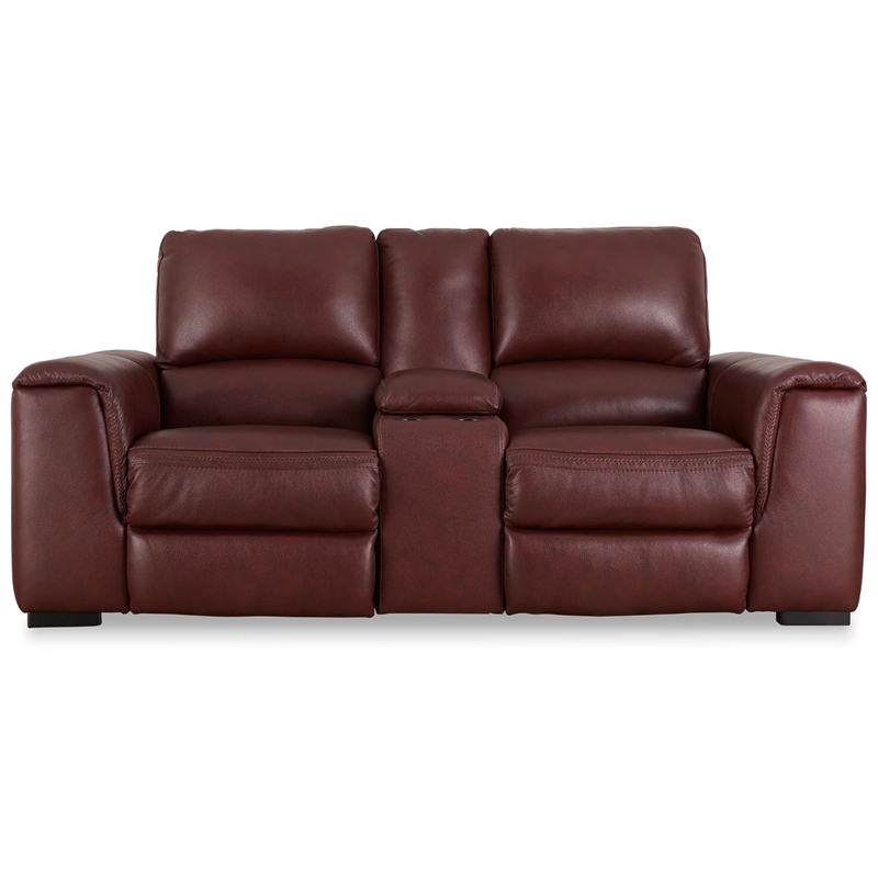 Bowery Hill Contemporary Leather Power Reclining Loveseat in Red