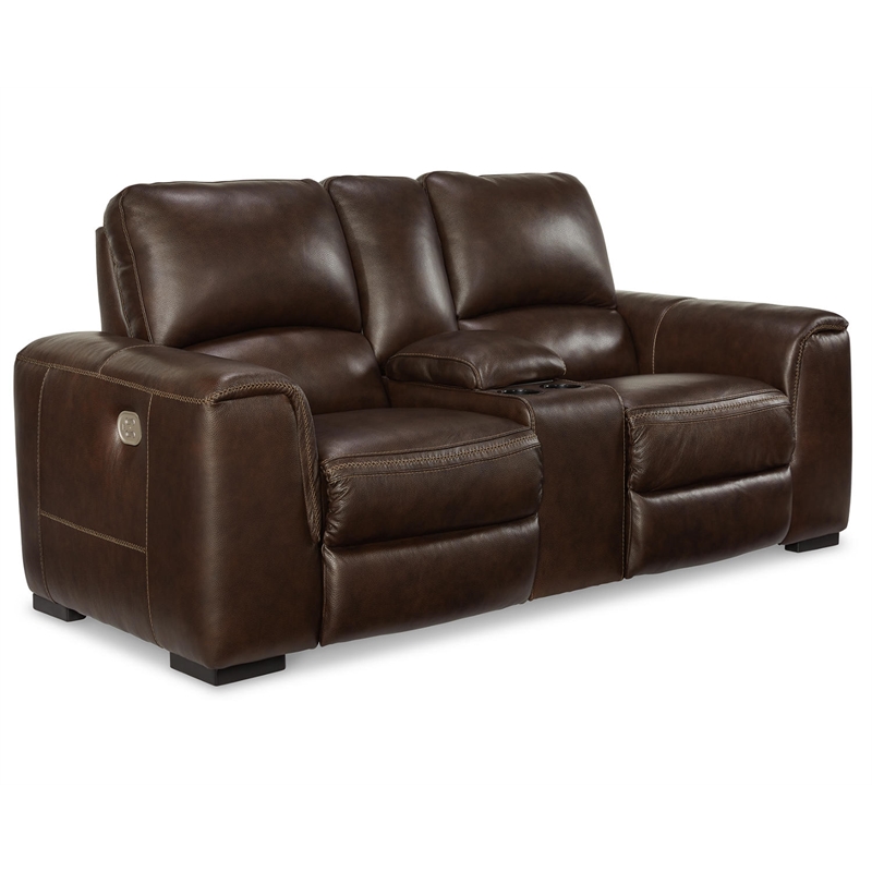 Bowery Hill Modern Leather Power Reclining Loveseat in Walnut
