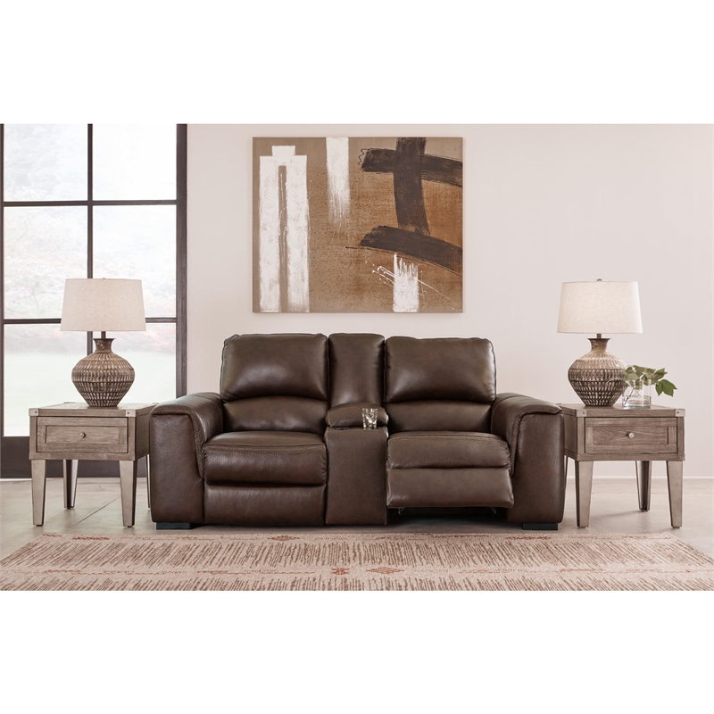 Bowery Hill Modern Leather Power Reclining Loveseat in Walnut