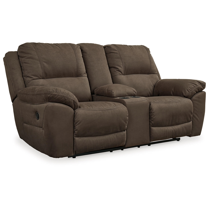 Bowery Hill Contemporary Faux Leather Reclining Loveseat in Brown