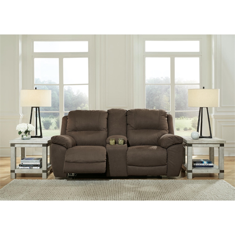 Bowery Hill Contemporary Faux Leather Reclining Loveseat in Brown