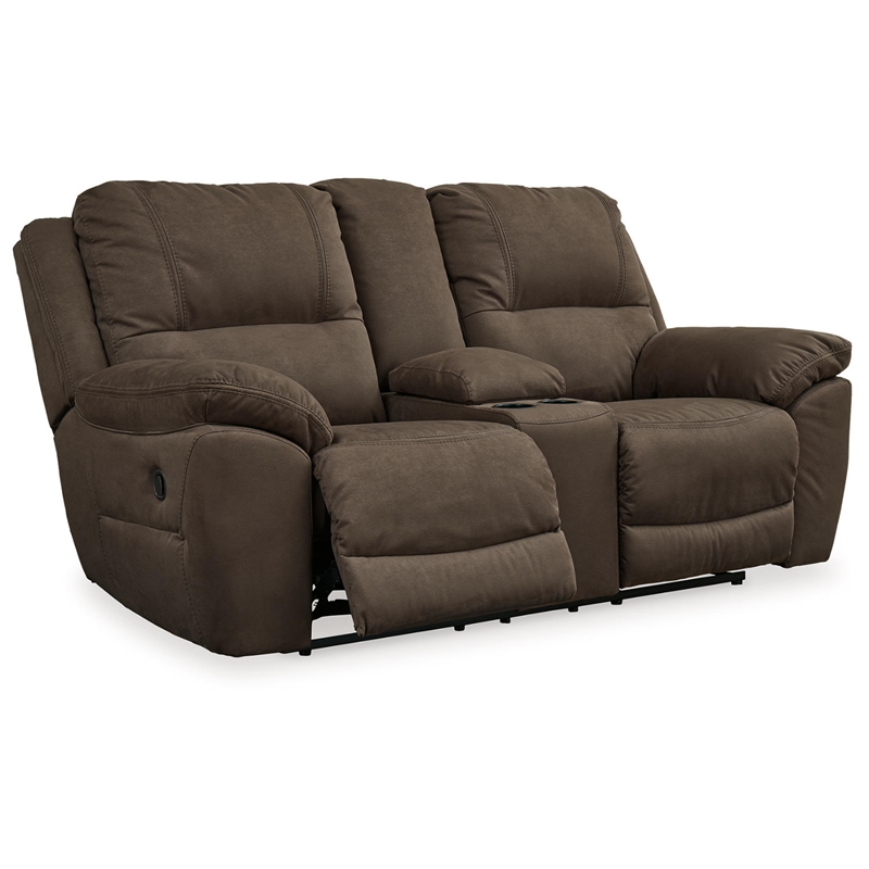 Bowery Hill Contemporary Faux Leather Reclining Loveseat in Brown