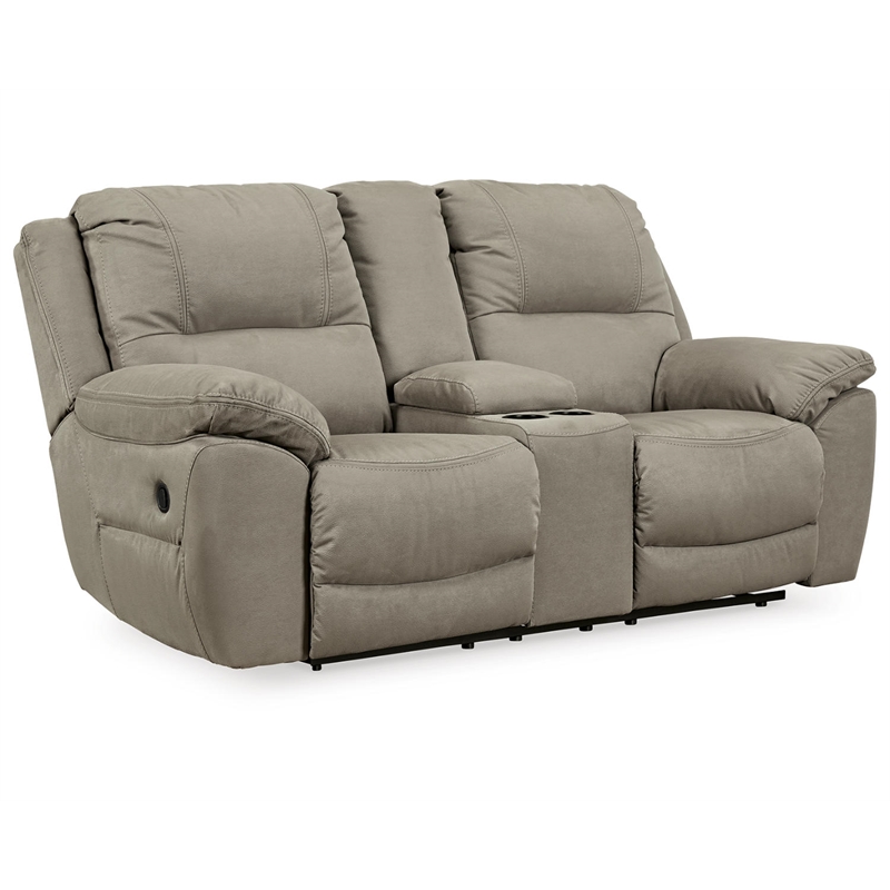 Bowery Hill Modern Faux Leather Double Reclining Loveseat in Gray