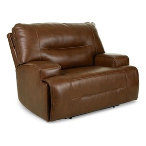 bowery hill leather power recliner with headrest in dark brown