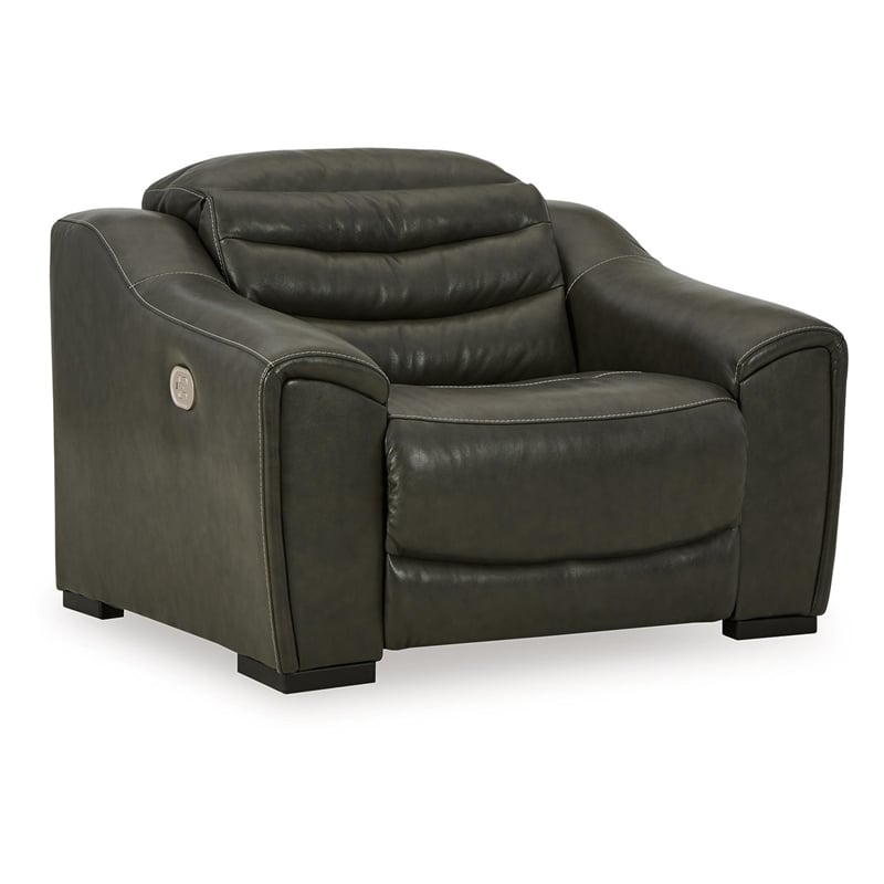 Bowery Hill Modern Leather Power Recliner with Headrest in Gray