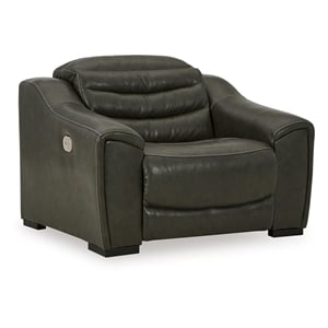 Bowery Hill Modern Leather Power Recliner with Headrest in Gray