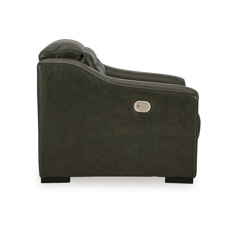 Bowery Hill Modern Leather Power Recliner with Headrest in Gray