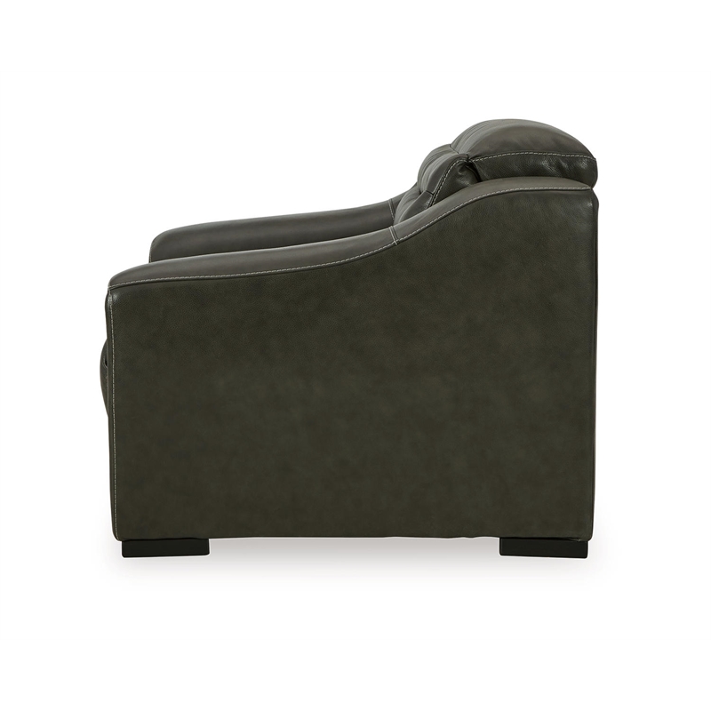 Bowery Hill Modern Leather Power Recliner with Headrest in Gray