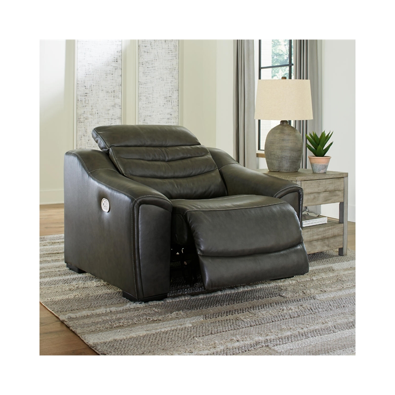 Bowery Hill Modern Leather Power Recliner with Headrest in Gray
