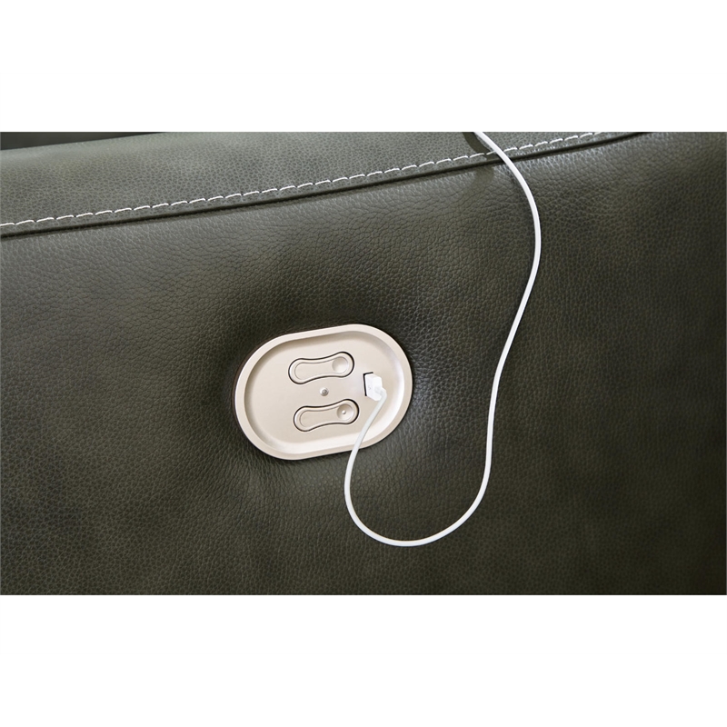 Bowery Hill Modern Leather Power Recliner with Headrest in Gray