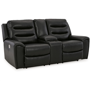 Bowery Hill Modern Faux Leather Power Reclining Loveseat in Black