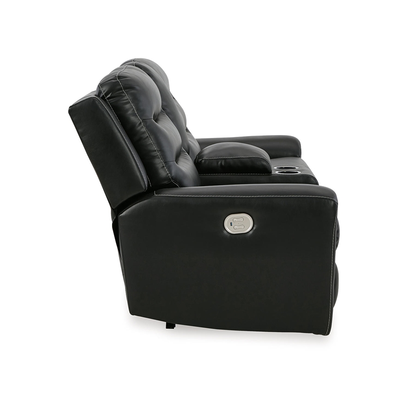 Bowery Hill Modern Faux Leather Power Reclining Loveseat in Black