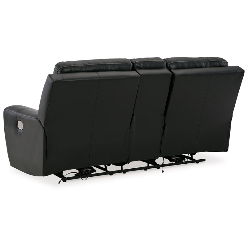 Bowery Hill Modern Faux Leather Power Reclining Loveseat in Black