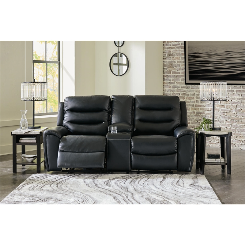 Bowery Hill Modern Faux Leather Power Reclining Loveseat in Black