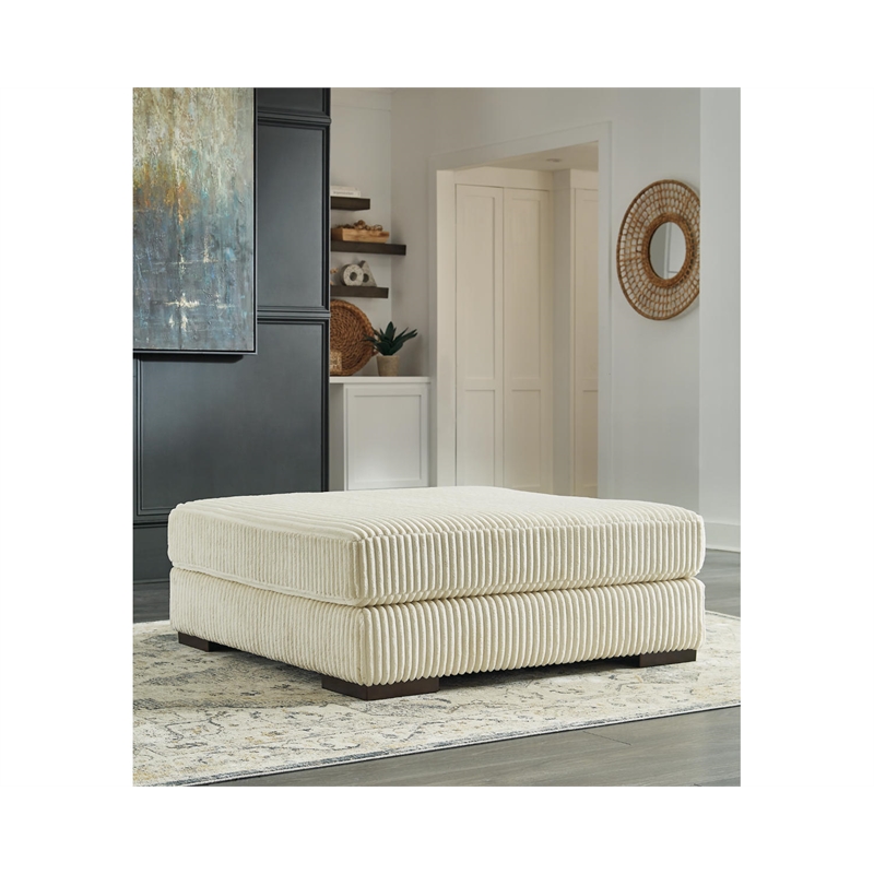 Bowery Hill Contemporary Oversized Fabric Accent Ottoman in Ivory