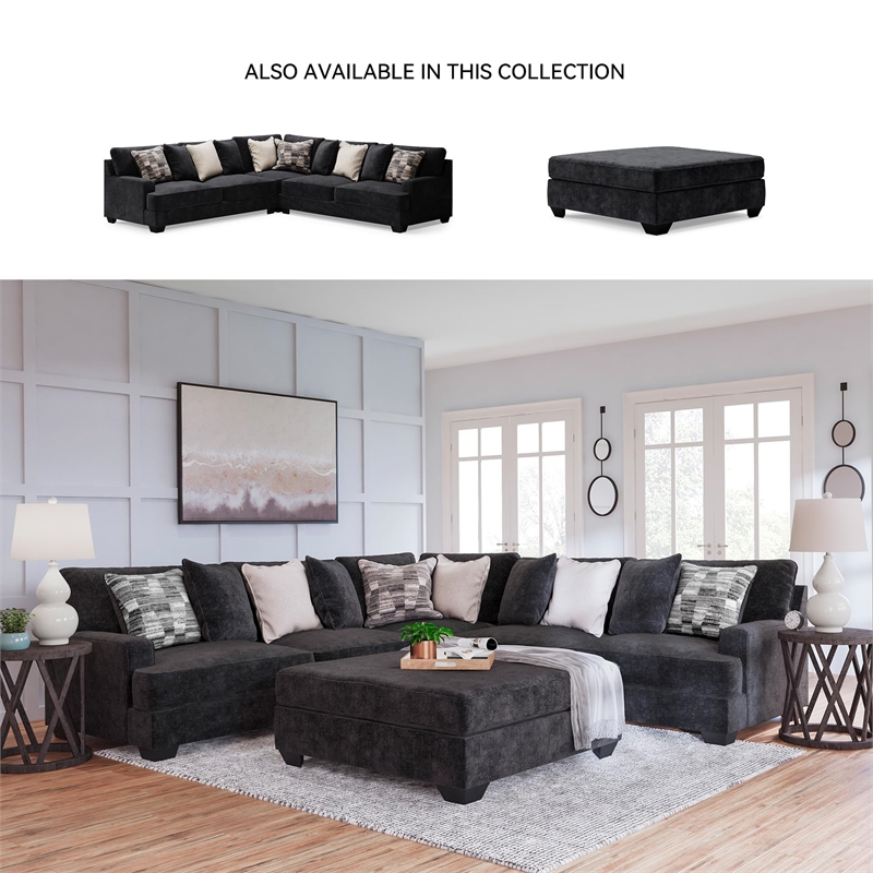 Bowery Hill Oversized Fabric Accent Ottoman in Charcoal Finish