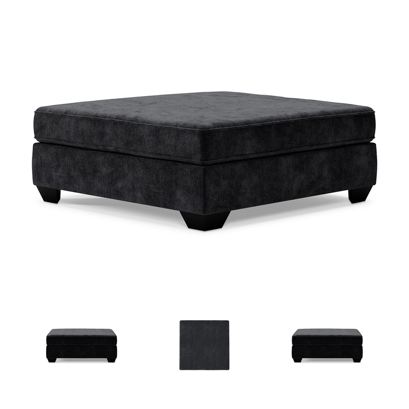 Bowery Hill Oversized Fabric Accent Ottoman in Charcoal Finish