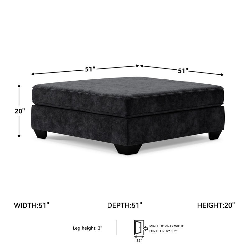 Bowery Hill Oversized Fabric Accent Ottoman in Charcoal Finish