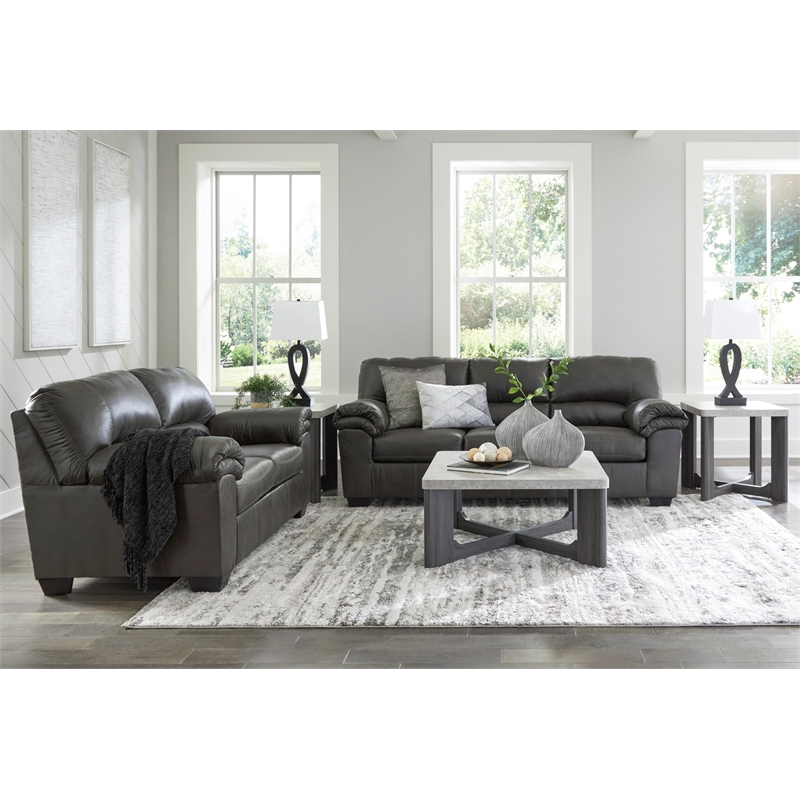 Bowery Hill Contemporary Faux Leather & Wood Loveseat in Gray