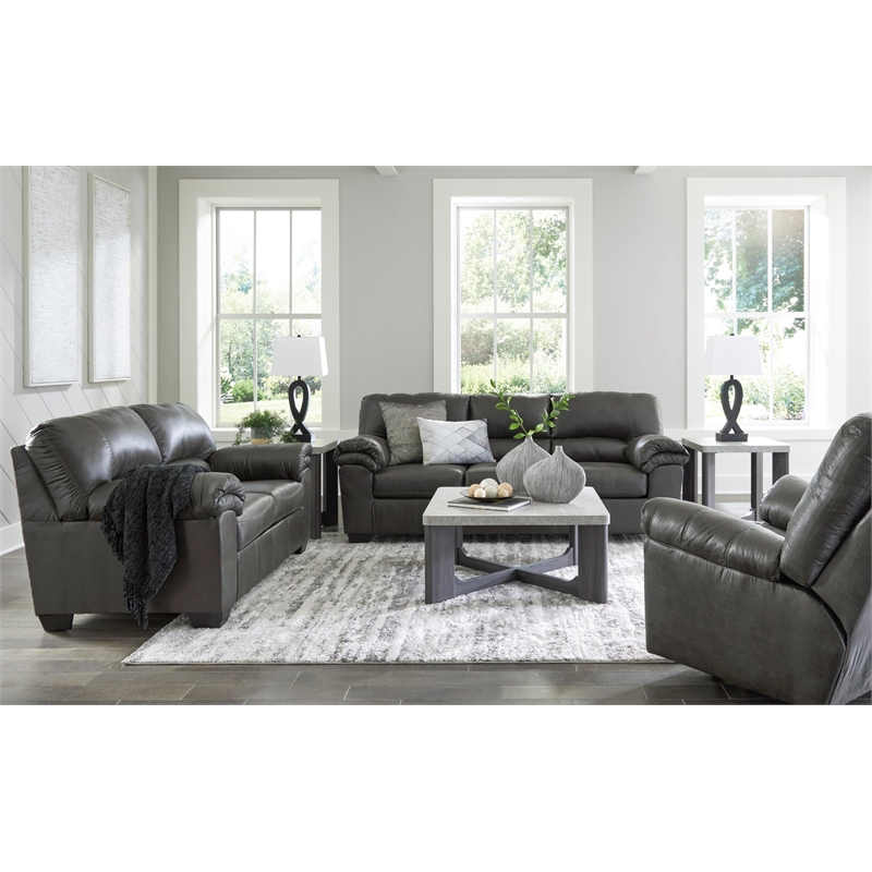 Bowery Hill Contemporary Faux Leather & Wood Loveseat in Gray