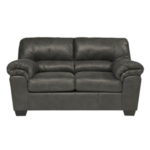 Bowery Hill Contemporary Faux Leather & Wood Loveseat in Gray