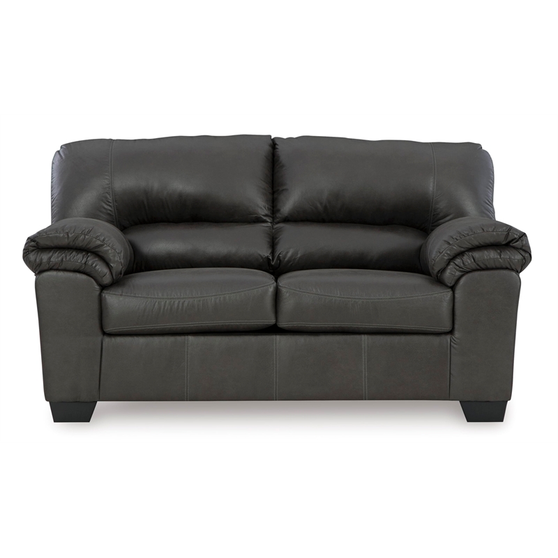 Bowery Hill Contemporary Faux Leather & Wood Loveseat in Gray