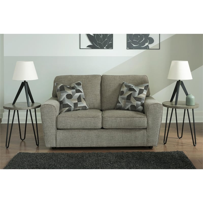 Bowery Hill Contemporary Fabric & Wood Loveseat in Light Gray