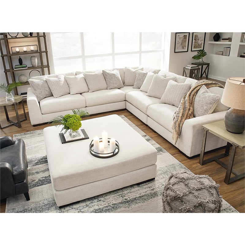 Bowery Hill Modern Oversized Fabric Accent Ottoman in Pewter Gray