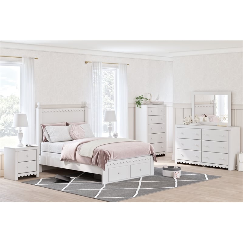 Bowery Hill Contemporary Engineered Wood White Bedroom Mirror