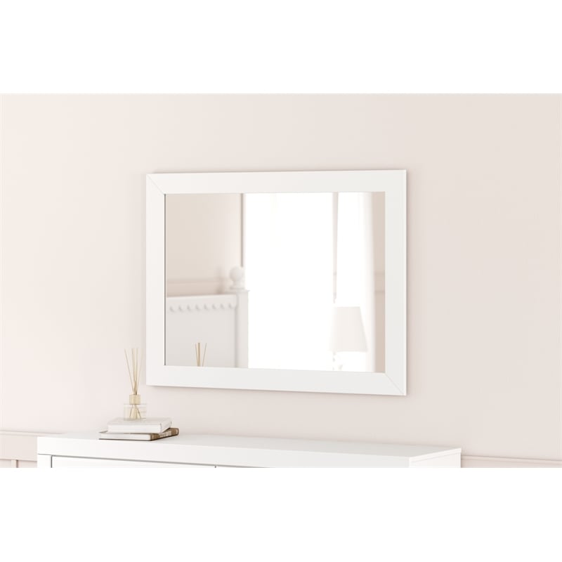 Bowery Hill Contemporary Engineered Wood White Bedroom Mirror