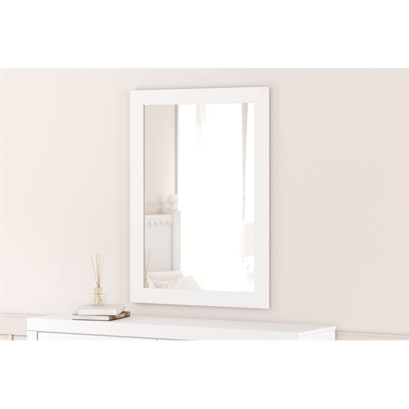 Bowery Hill Contemporary Engineered Wood White Bedroom Mirror