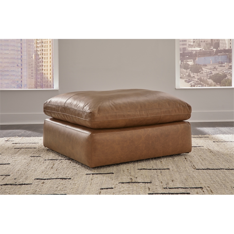 Bowery Hill Corner-blocked Frame Caramel Oversized Accent Ottoman