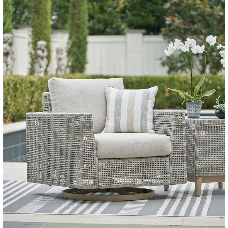 Bowery Hill Contemporary Gray Outdoor Swivel Lounge with Cushion