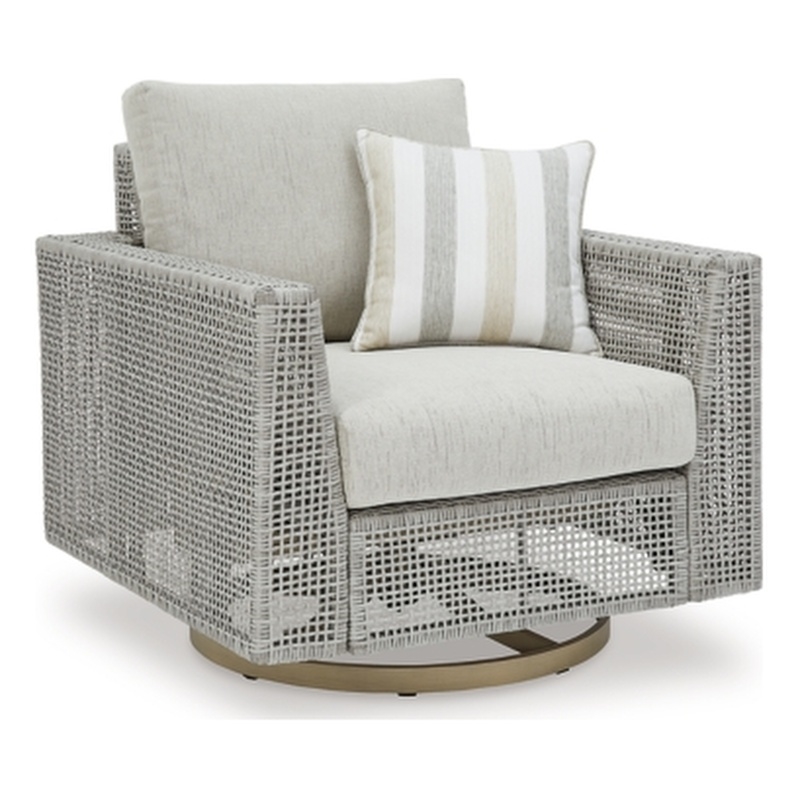 Bowery Hill Contemporary Gray Outdoor Swivel Lounge with Cushion