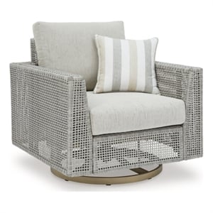 Bowery Hill Contemporary Gray Outdoor Swivel Lounge with Cushion