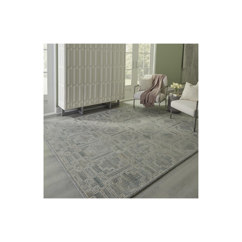 Bowery Hill Contemporary Wool and Polyester Green & Ivory 8x10 Rug