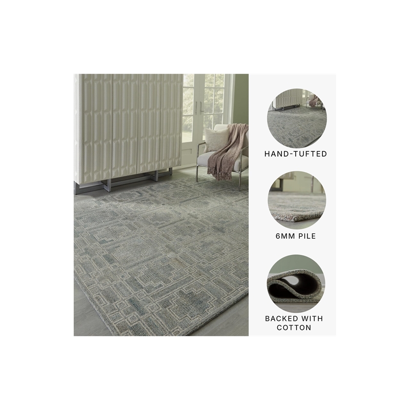 Bowery Hill Contemporary Wool and Polyester Green & Ivory 8x10 Rug