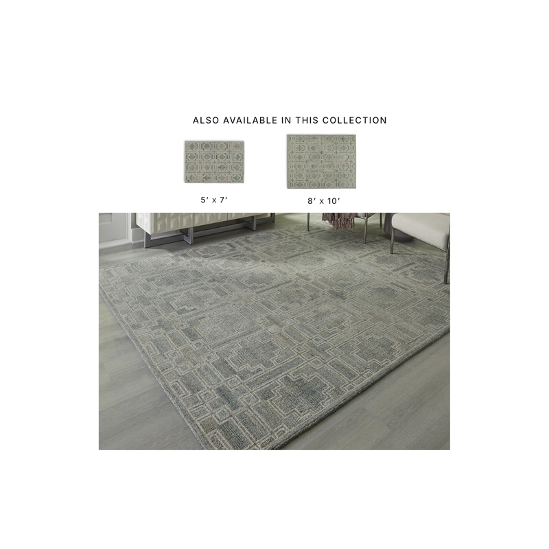 Bowery Hill Contemporary Wool and Polyester Green & Ivory 8x10 Rug