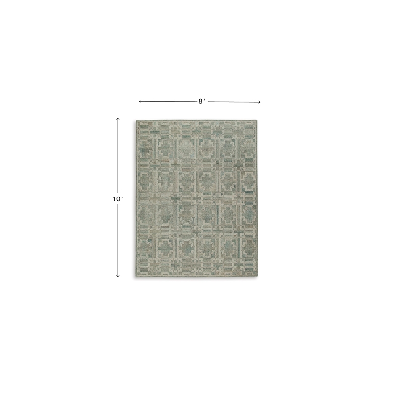 Bowery Hill Contemporary Wool and Polyester Green & Ivory 8x10 Rug