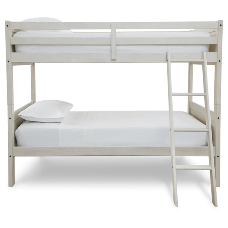 Bowery Hill Contemporary White Twin/Twin Bunk Bed with Ladder