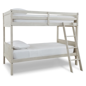 Bowery Hill Contemporary White Twin/Twin Bunk Bed with Ladder